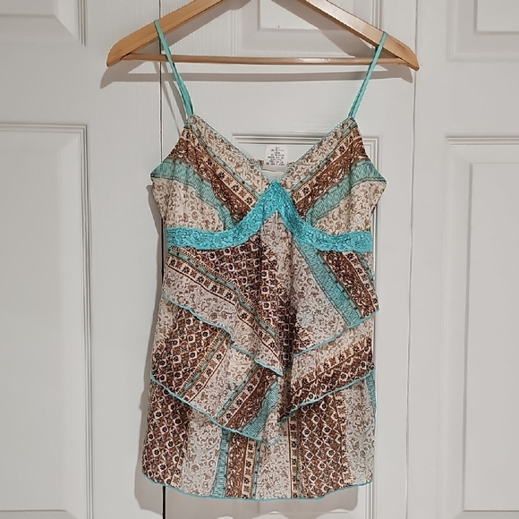Maurices Tops - 🤎 Maurices Boho Patchwork Camisole Tank – Turquoise & Brown – M